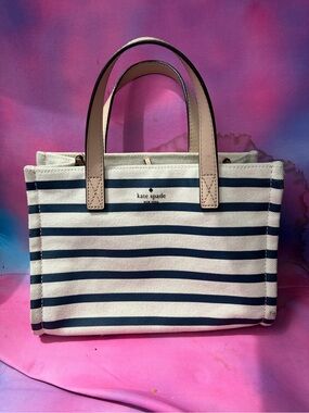 Kate Spade White & Navy Stripe Canvas Mini Tote